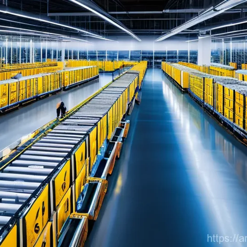 물류관리사와 온라인 쇼핑 물류 관리 - **Prompt 1: Dynamic E-commerce Logistics Hub**
A wide, dynamic shot inside a modern, high-tech e...