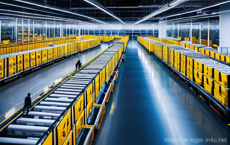 물류관리사와 온라인 쇼핑 물류 관리 - **Prompt 1: Dynamic E-commerce Logistics Hub**
    A wide, dynamic shot inside a modern, high-tech e...