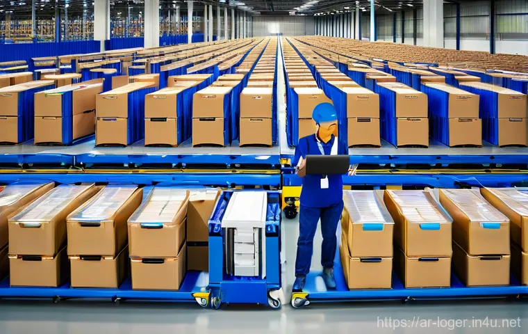 물류관리사 물류자동화 사례 - **Prompt:** A highly detailed, realistic image of a modern logistics manager, a man in his late 30s ...