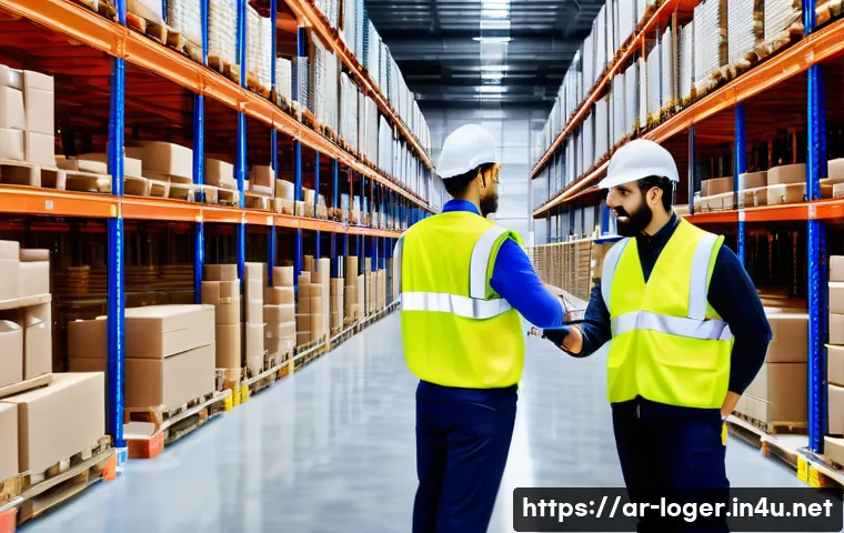 물류관리사 물류창고 운영 방법 - A modern warehouse interior designed for an Arabic-speaking logistics company, showcasing neatly org...