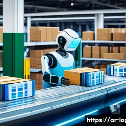 물류관리사와 글로벌 트렌드 - A modern logistics warehouse scene showcasing advanced robotics and automation technology at work: s...