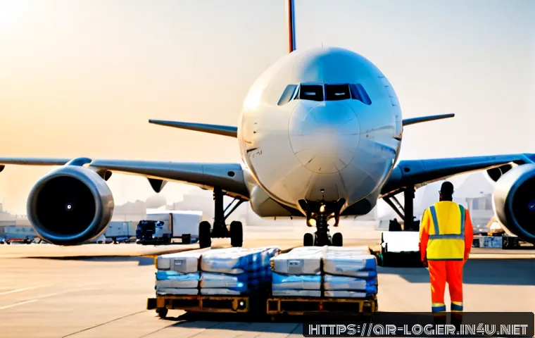 물류관리사 항공물류 실무 이해 - Photorealistic airport cargo terminal in the Gulf region, an Arab logistics manager in modest busine...